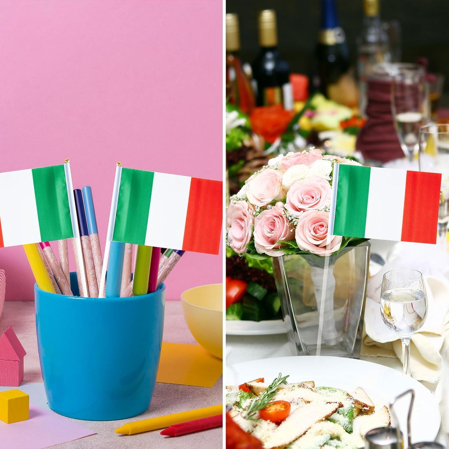 Italy Flag Italian Flag, Small Mini Handheld Italy Flags on Stick, Ideal for Party Parades Sports Events Patriotic Festival Decorations