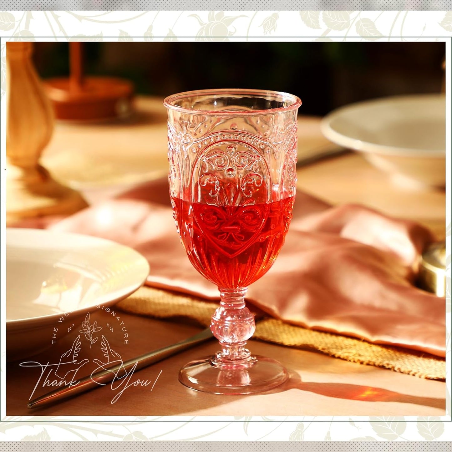 36 Pack Plastic Goblets 10oz Upgrade Vintage Water Goblet Plastic Wine Glasses Colored Retro Embossed Glassware for Party Wine Bar Juice Baby Shower Wedding Reception Grand (Pink)