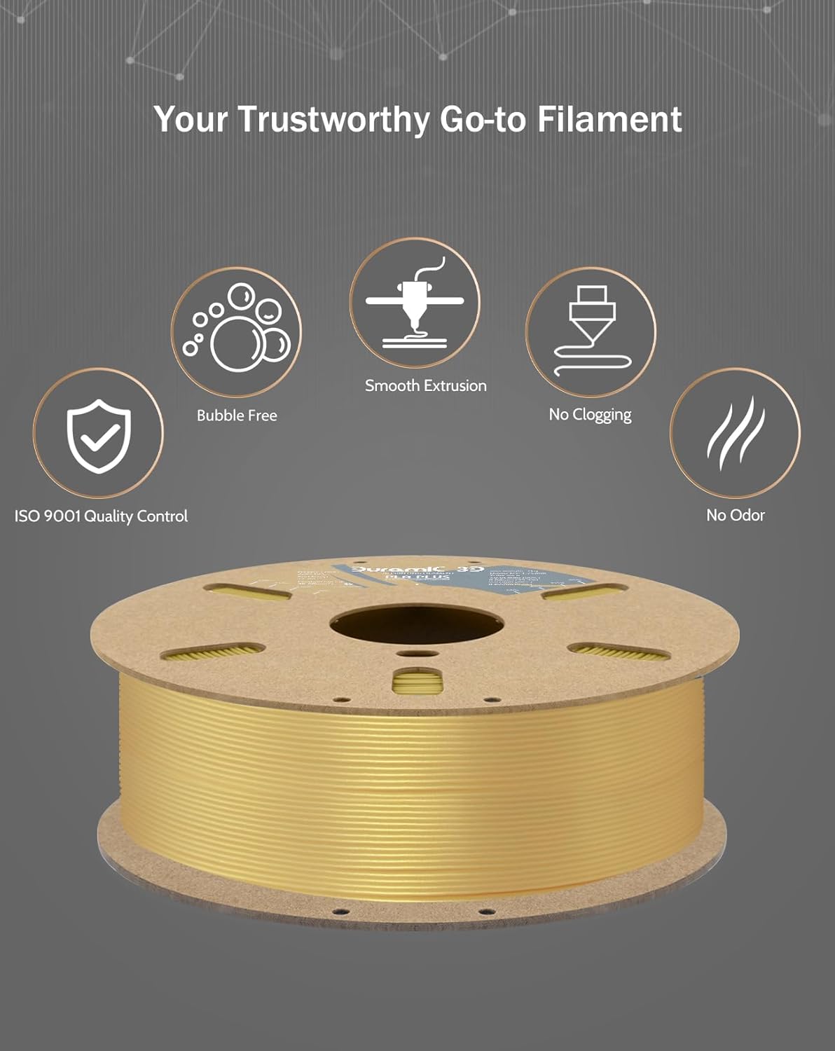 DURAMIC 3D PLA+ Filament 1.75mm 3D Printer Filament with Higher Tensile & Rigidity 1Kg Cardboard Spool (2.2lbs), Dimensional Accuracy Probability +/- 0.02mm Champagne Gold