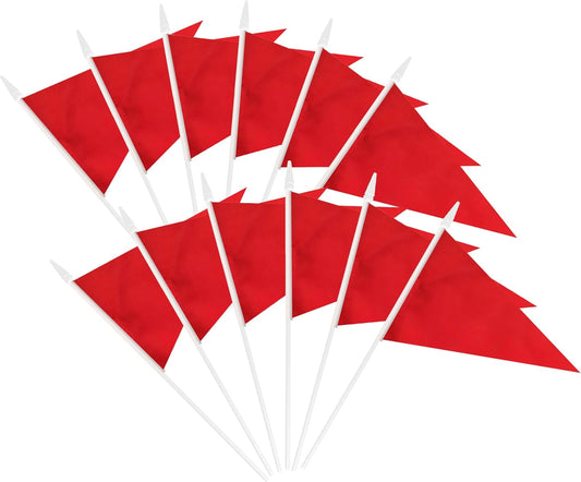 12 Pack Red Pennant Flags Small Mini Hand Held Solid Color Pennant On Sticks Flags with 12.6"Solid Pole & Spear Top,Party Events Celebration,School,Grand Opening,Kids Birthday,Sports Clubs,Flower Pot