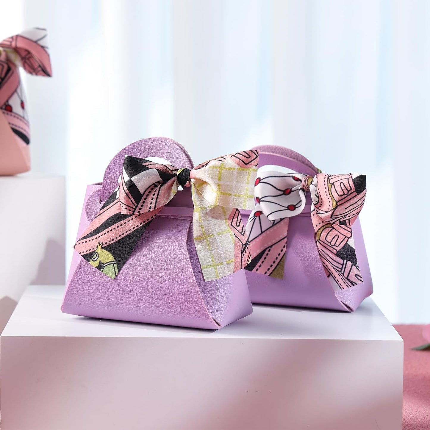 VGOODALL 10PCS Mini Gift Boxes, Purple PU Leather Party Favor Bags with Handle for Wedding Bridal Shower Birthday Party Decoration, 4.7"x2"x5.1"