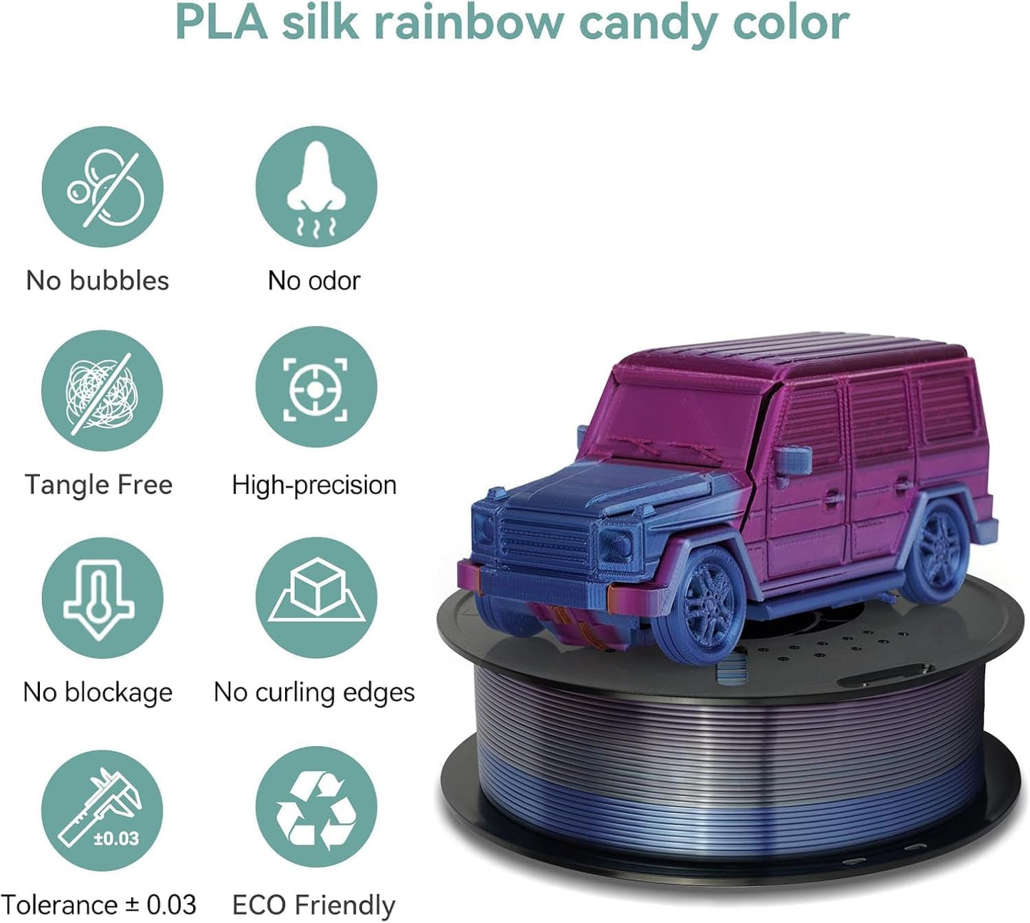 Kingroon Silk PLA Filament 1.75mm Rainbow Filament 3D Printer Filament Color Changing Filament 1kg Dimensional Accuracy ±0.03mm,Fit Most 3D Printers(7 Colors)