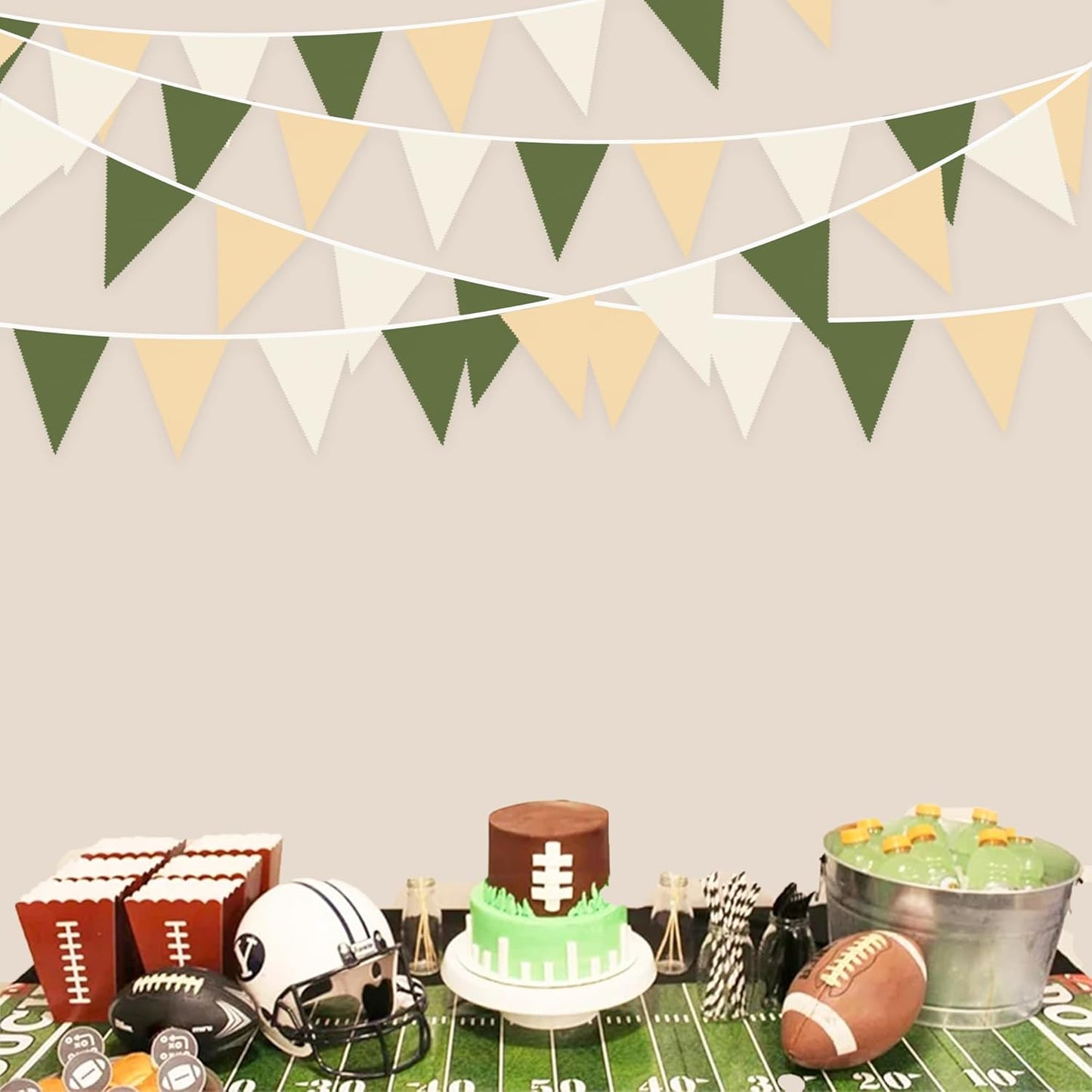 32Ft Sage Green Party Decorations Olive Green Tan Brown Cream Neutral Triangle Flag Fabric Banner Pennant Bunting Garland Streamers for Birthday Wedding Baby Shower Woodland Jungle Safari Party Decor