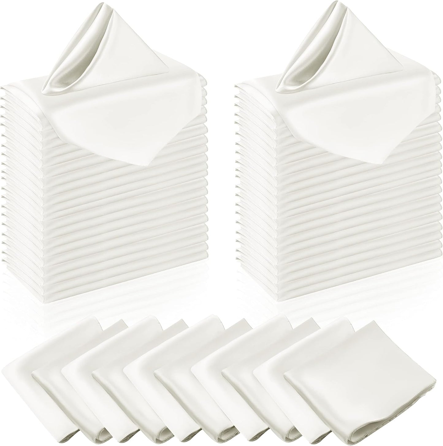 Manyshofu 50 Pieces Ivory White Satin Napkins - 12x12 Inches Cloth Napkins, Square Satin Fabric Napkin Set - Elegant & Reusable Table Napkins for Wedding Dinner Party Lunch Banquet Decoration