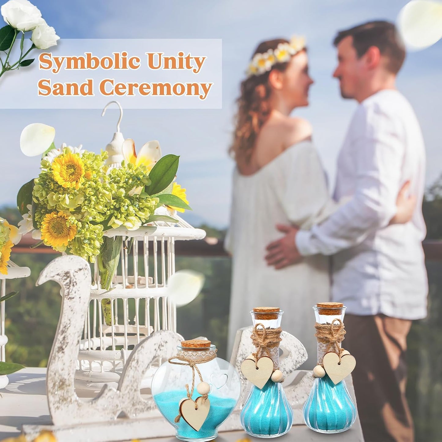 Layhit Unity Sand Ceremony Set Includes 3 Pcs Decorative Vase with Burlap and Lace Sleeves and Wooden Love Hemp Rope Personalized Ceremony Kit for Wedding Centerpiece, Sand Not Included