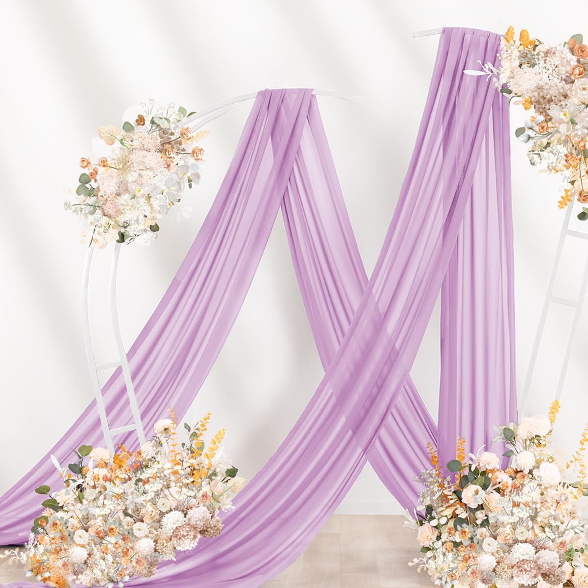 Lilac Purple Wedding Arch Draping Fabric 2 Panels 29" x 20 FT Wedding Drapes for Backdrop Sheer Curtains Drapes for Romantic Bridal Baby Shower Ceremony Birthday Party Fall Outdoor Events