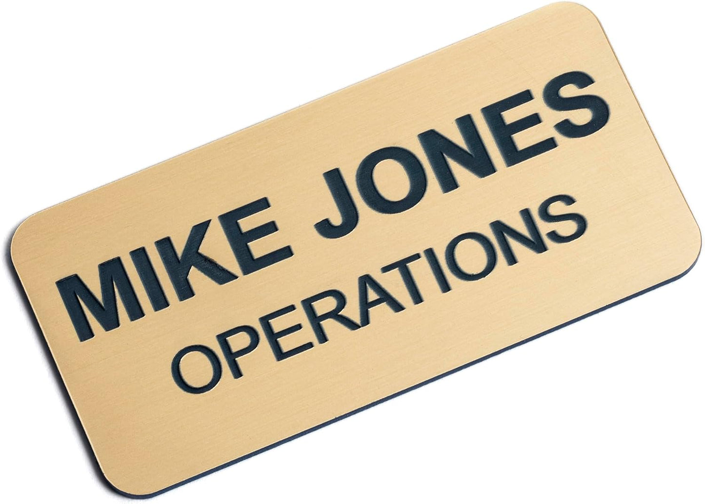 Custom Engraved Name Tag Badges – Personalized Identification with Pin or Magnetic Backing, 1.5 Inch x 3 Inches, European Gold/Navy