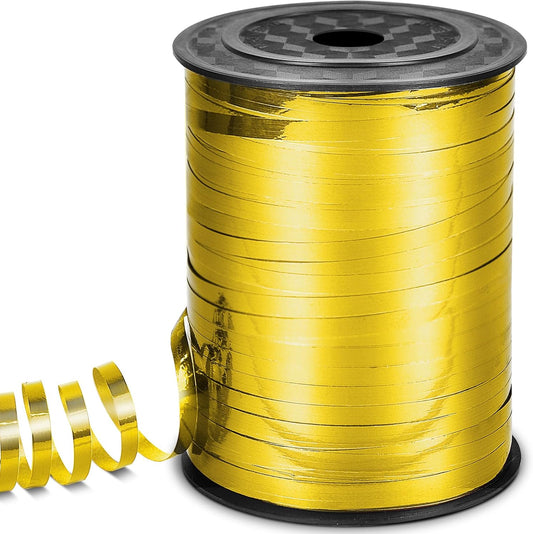 Gold Ribbon, 500 Yard Shiny Metallic Iridescent Crimped Ribbon for Gift Wrapping, Balloons, Florist Flowers (1 Roll)
