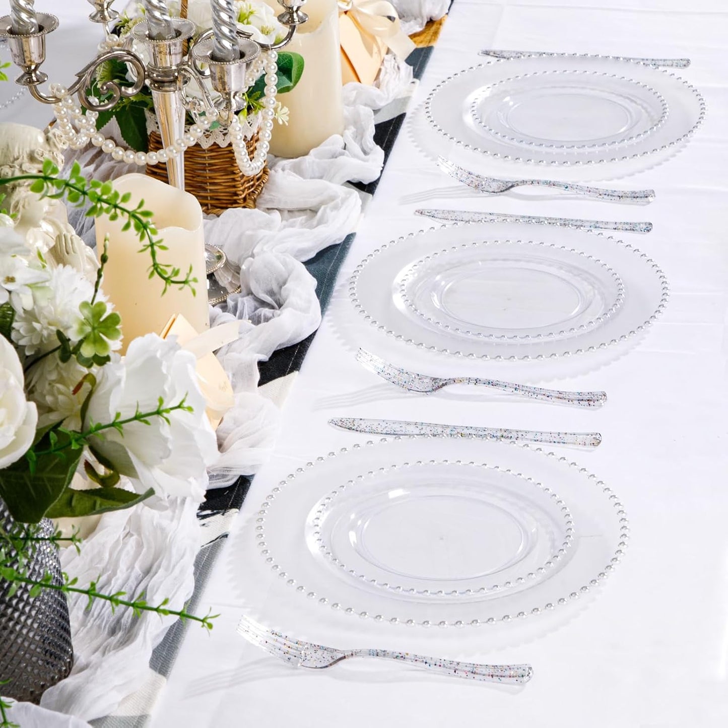 Supernal 360pcs Glitter Disposable Plastic Forks,Plastic Silverware Heavy Duty,Clear Plastic Forks,Glitter Disposable Cutlery for Birthdays, Parties, Bridal Shower and Weddings