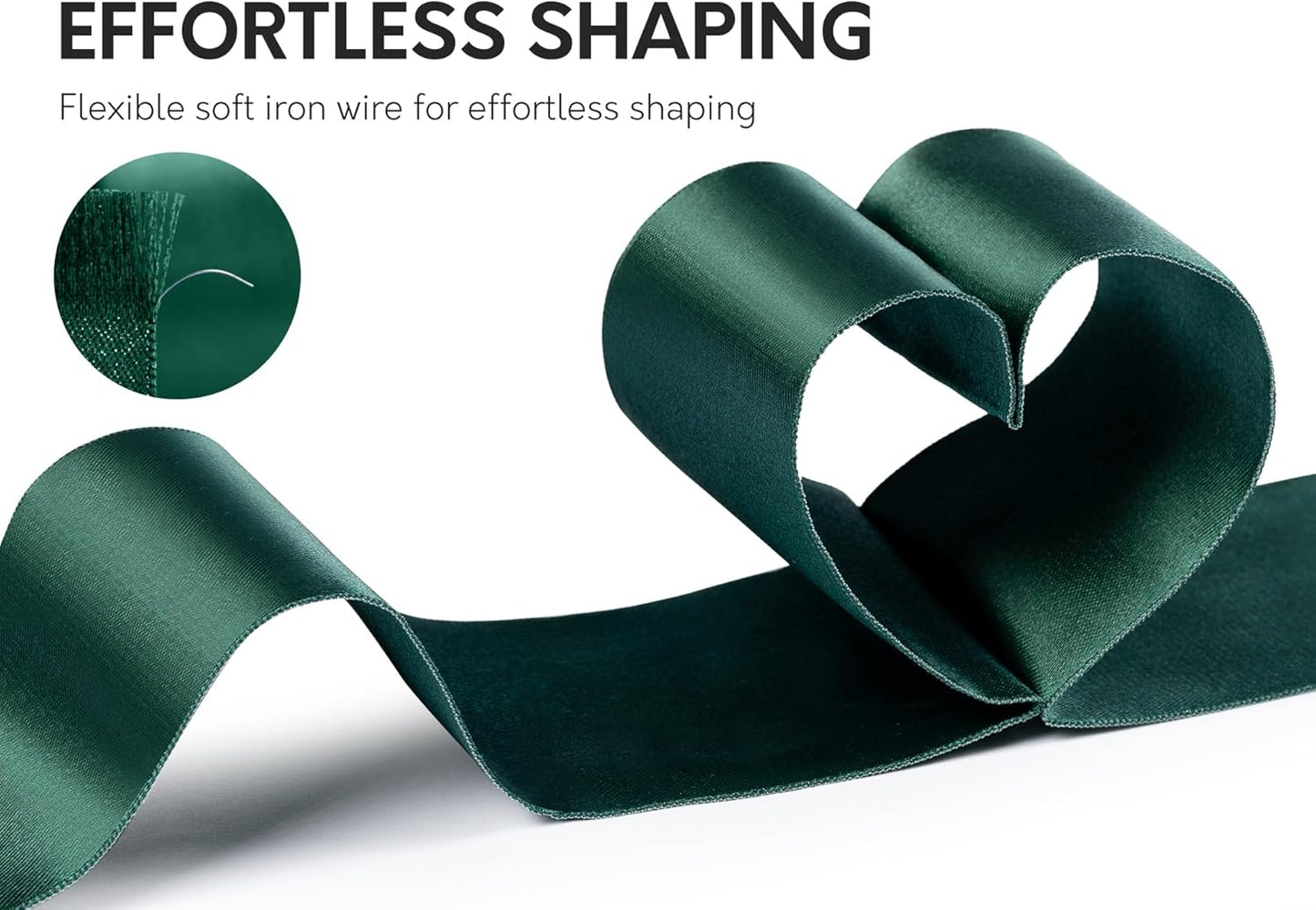 Green Satin Ribbon Double-Faced Wired Ribbons for Gift Wrapping Flower Bouquet Bows Wedding Invitation Christmas Decor Crafts 2-1/2 Inch 10 Yards