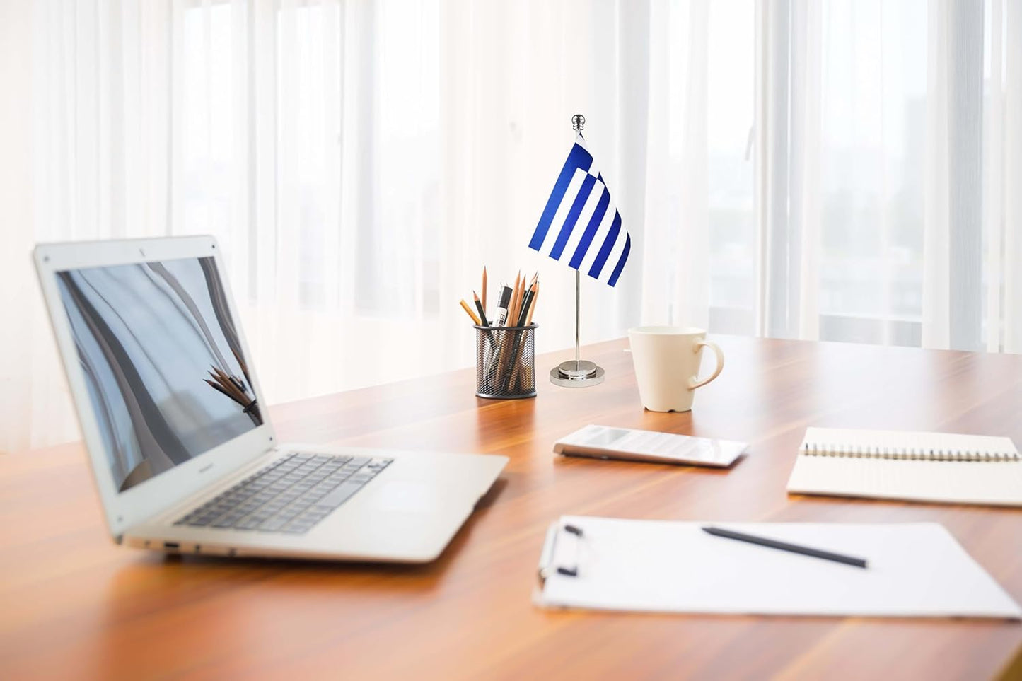 Greece Greek Deluxe Desk Flag Set Small Mini Miniature Greece Greek Table Desktop Flags,Festival Events Celebration,Office Decoration-2 Pack