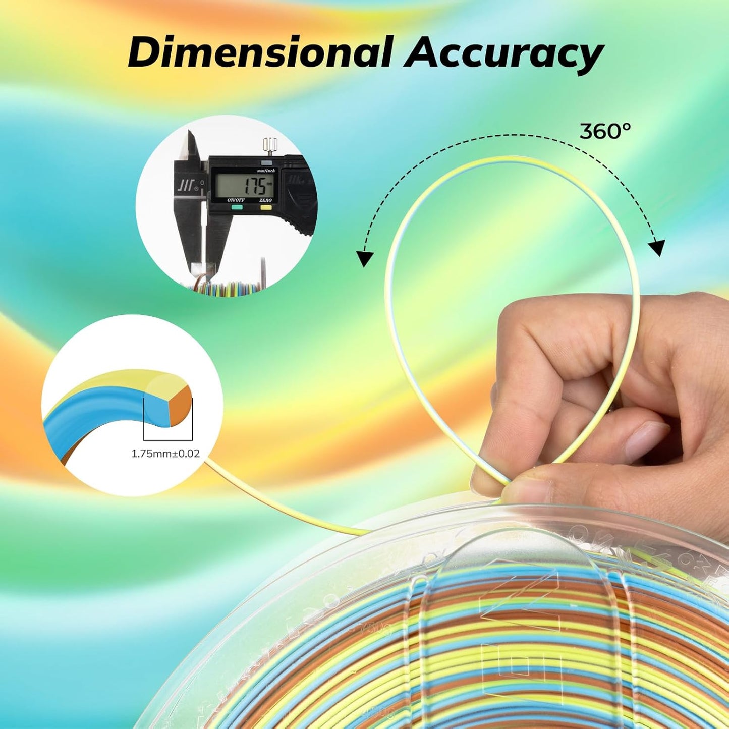 AMOLEN Silk PLA 3D Printer Filament, Shiny Multicolor Rainbow PLA Filament 1.75mm, Fast Color Change PLA 3D Printing Filament for Most FDM 3D Printer, Yellow Blue Orange, 1kg (2.2lbs)