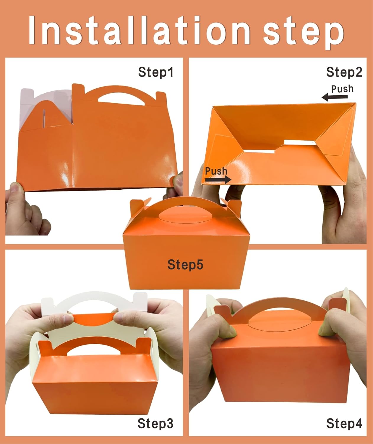 30-Pack Sunset Orange Gable Treat Boxes with Handles, 6" Pop-Up Party Favor Gift Boxes for Birthday,Wedding,Baby Shower, Eco-Friendly Candy, Cookie, Goodie Bags for Kids, Bachelorette Decor
