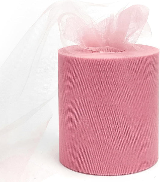 6" x 200 Yards Dusty Rose Tulle Fabric Rolls, Matte Spool Tulle Ribbon for DIY Tutu Skirt Wedding Decoration Baby Shower Birthday Party Backdrop Christmas Gift Wrapping Bow Craft Supplies