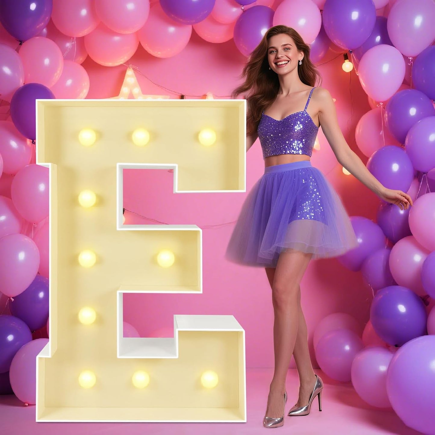 Marquee Light Up Letters: 4FT Large Decorative Signs for Party Decorations Baby Shower Birthday Wedding Engagement Anniversary, 4 Feet Tall Pre-Cut DIY Foamboard Letter E - Easy to Assemble