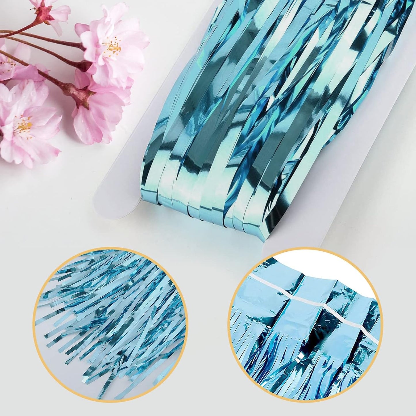 10 Pack Blue Foil Curtain Backdrop 3.2ft x 9.8ft Metallic Tinsel Foil Fringe Curtains Streamer Photo Booth Backdrop for Birthday Party Engagement Bachelorette Party Decorations (Light Blue)