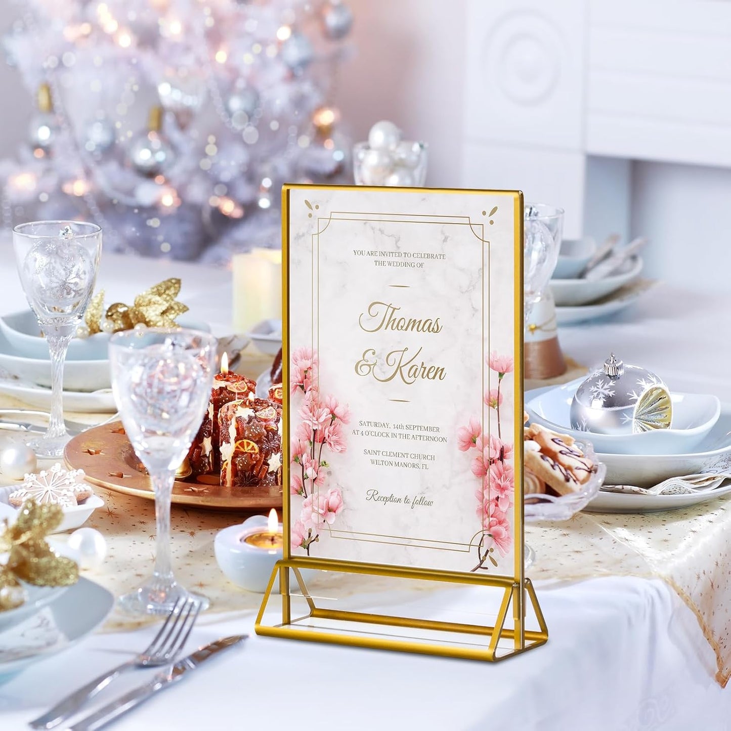 6 Pack Acrylic Sign Holder with Gold Borders, 4x6'' Double-Sided Menu Stands Clear Picture Frames for Restaurant Menu Signs, Wedding Table Numbers, Exhibition & Art Display