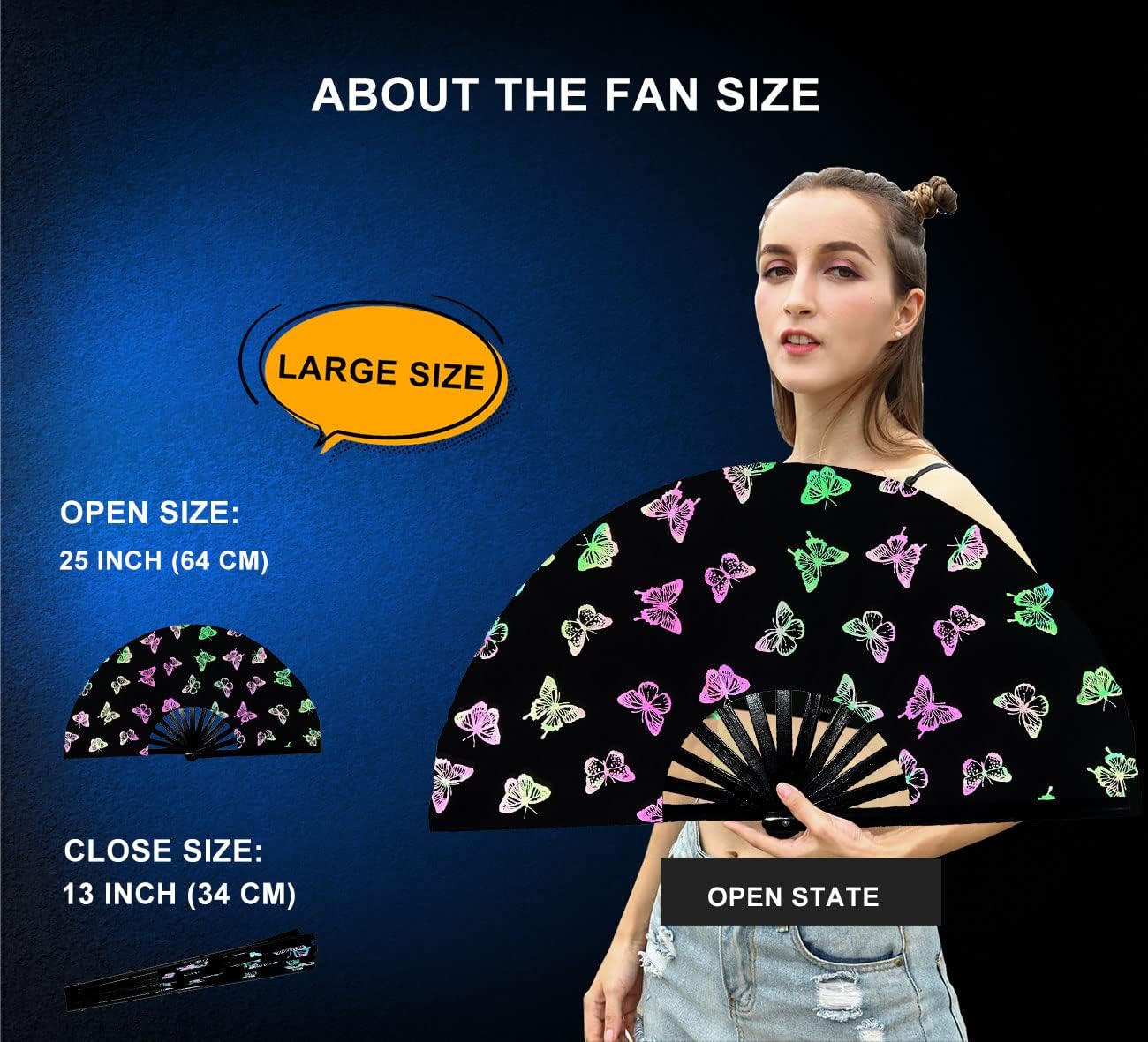 Amajiji Large Rave Folding Hand Fan Clacking Fans for Line Dancing Clap Fan for Boots On The Ground Dance,Party,Decoration,Festival (Colorful Butterfly)