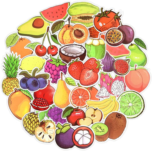 QTL Fruit Stickers for Kids Vegetable Stickers for Water Bottles Laptop Scrapbooking Waterproof Vinyl Pack 50Pcs