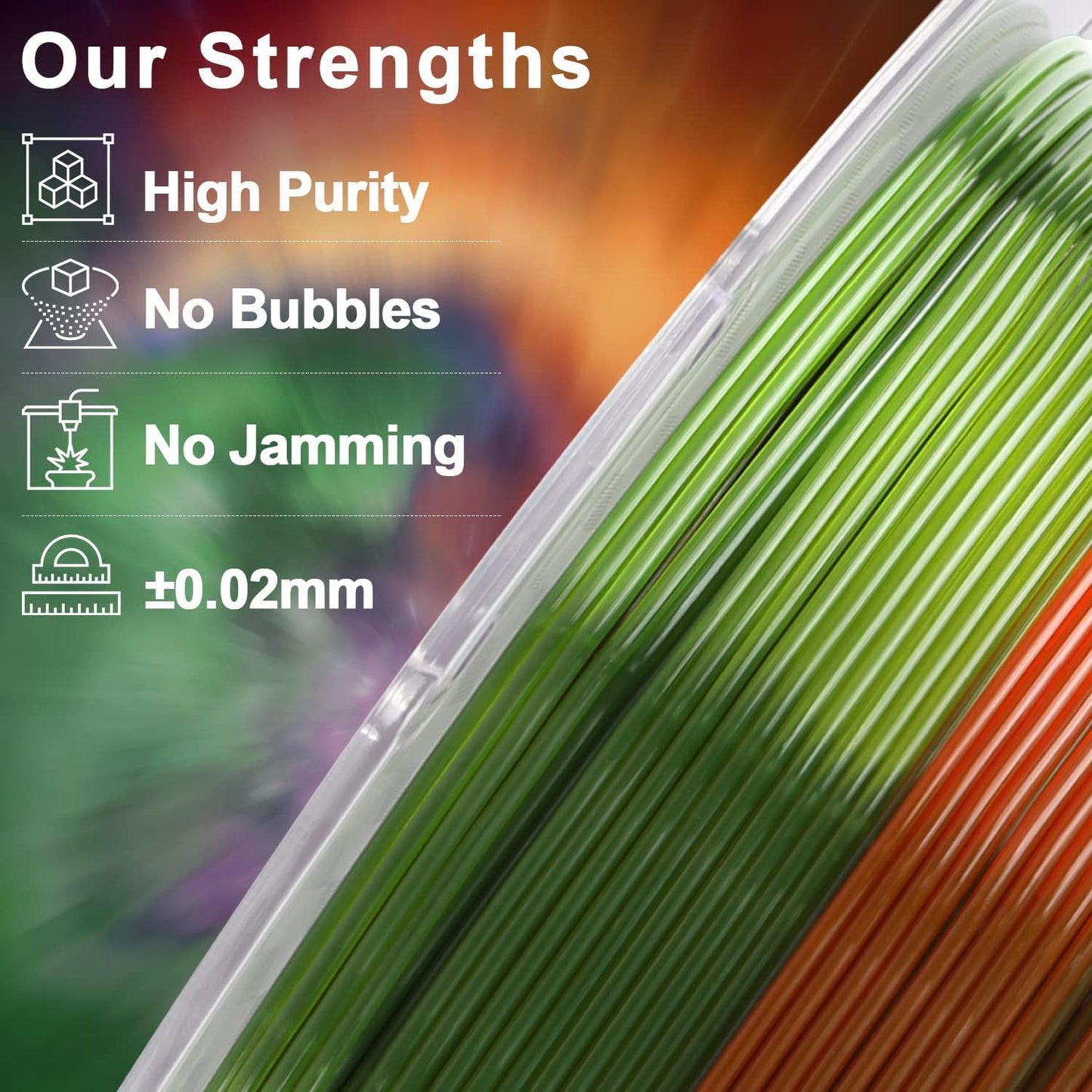 AMOLEN PETG Filament 1.75mm 3D Printer Clear Filament Translucent Rainbow Color Change 3D Filament with Orange Green Blue 1KG/2.2lb