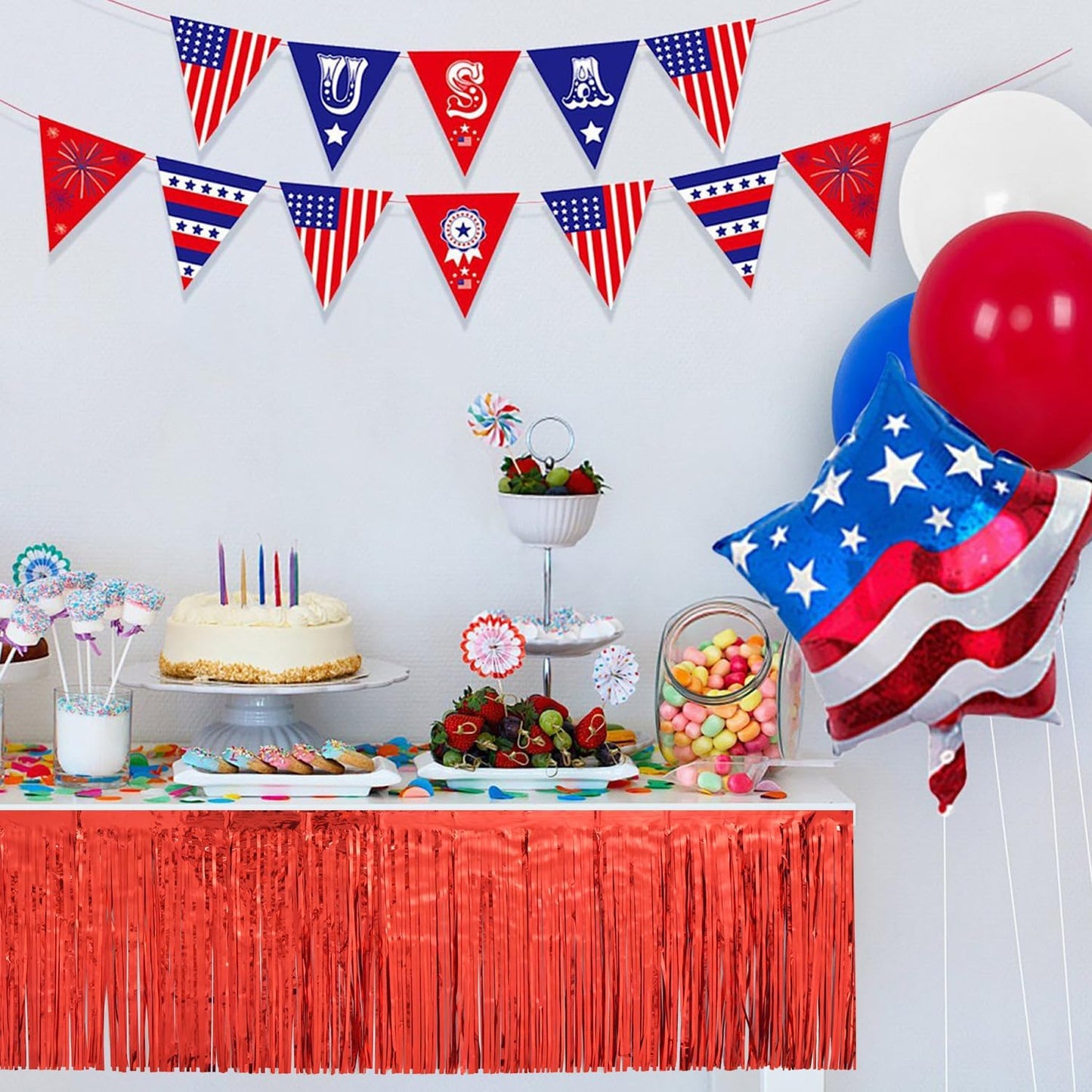 Red Birthday Decorations Tinsel Garland Parade Float Decorations for Trailer 4Pack 12FT Casino Theme Party Decorations Carnival Ceiling Fringe Banner Backdrop for Streamers Party Decorations