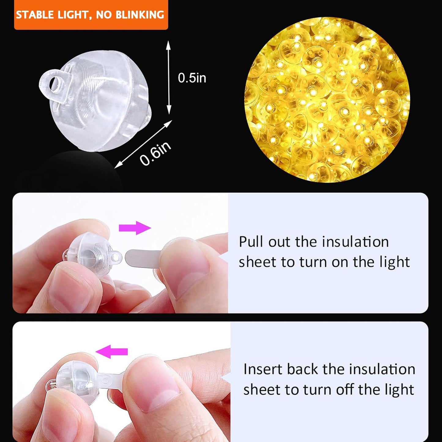 ZGWJ 100PCs Mini Led Lights,Led Balloons Light for Party Decorations Neon Lights for Paper Lantern Easter Eggs Birthday Party Halloween Christmas Decoration(Glow steadily Warm White)