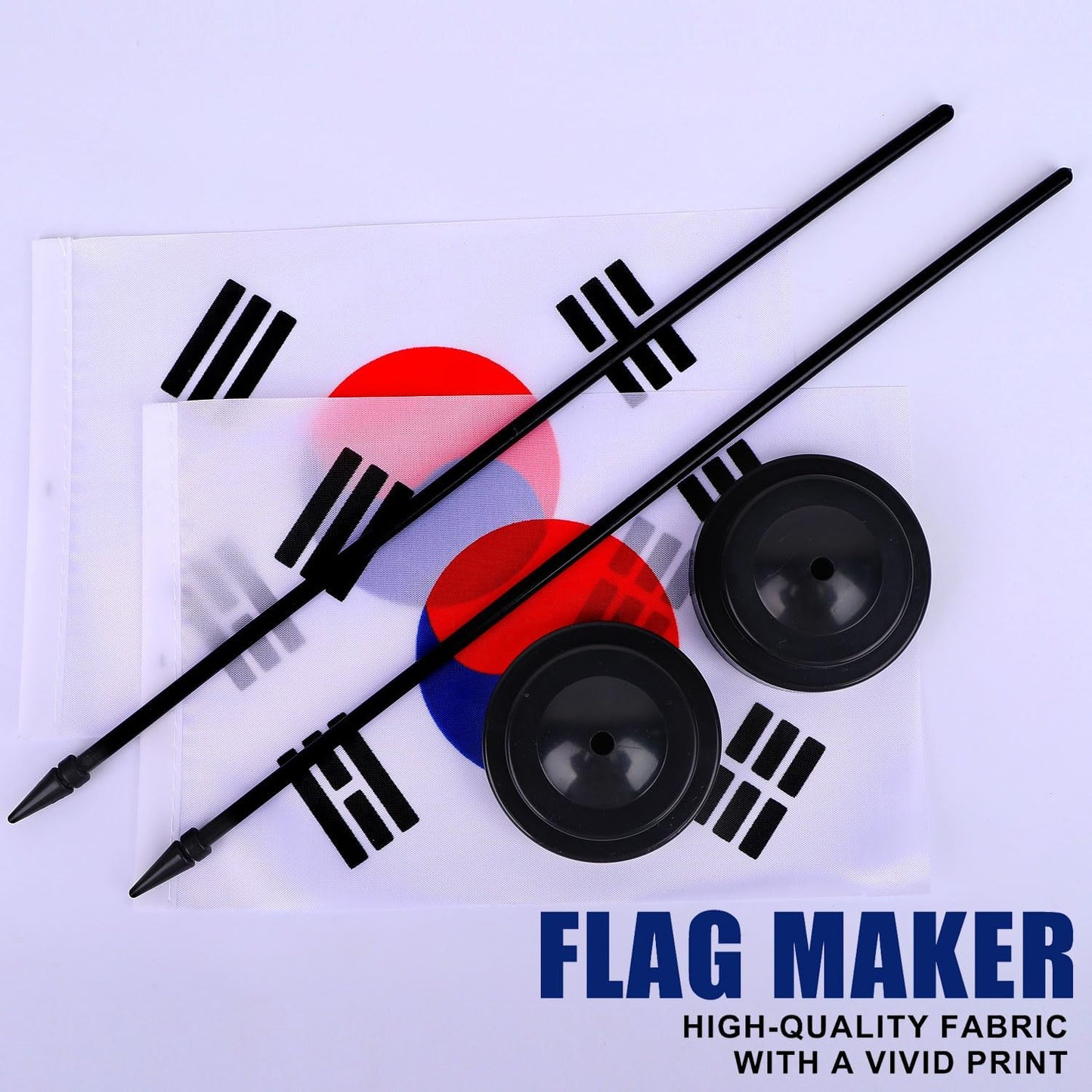 Korea Desk Flag 12" Solid Pole Deluxe Set Korean Flags Banner Mini Small Korea Office Table Flags with Black Stand Base Desktop Decorations(2Pack)