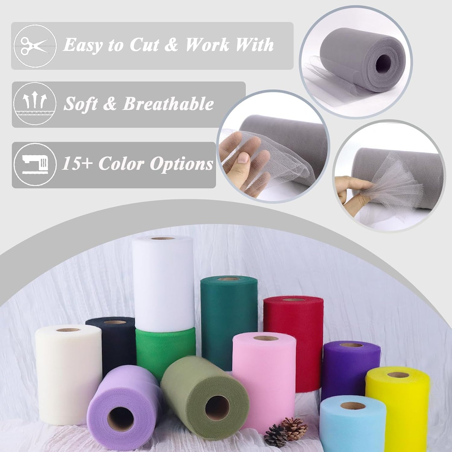 Gray Tulle Fabric Roll 6”by 100 Yards (300 ft) Soft Tulle Spool for DIY Crafting Favor Supplies, Tutus, Wedding, Party Decorations, Gift Wrapping