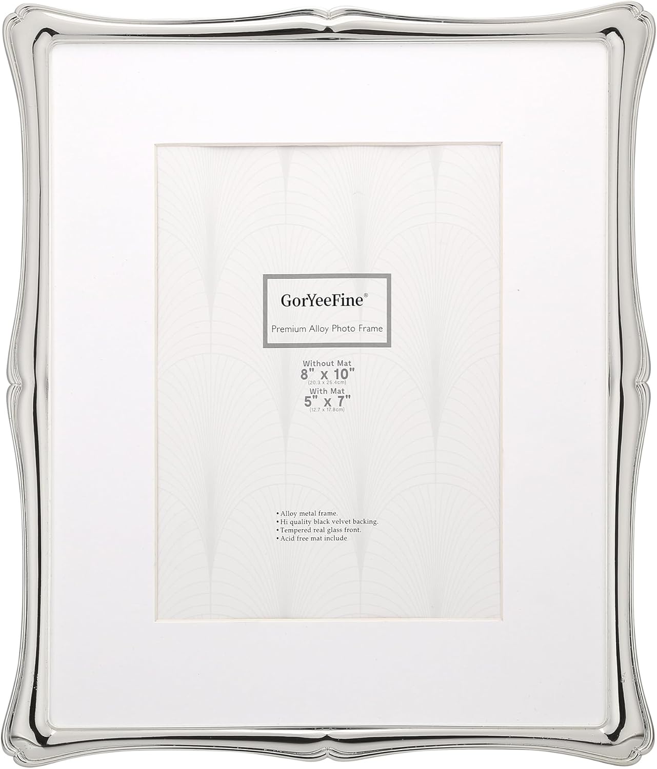 8 x 10'' Premium Alloy Silver Photo Frame with 5x7'' Mat - Luxury Hi End Display Picture Frames 5x7'' with Black Velevt Back