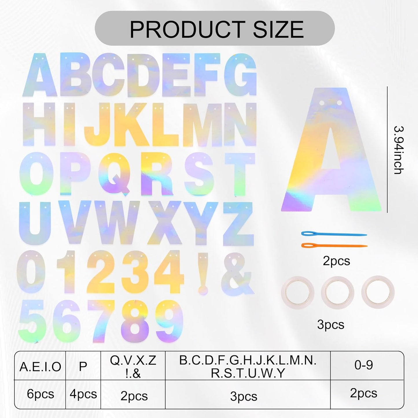 BEISHIDA 116 PCS A-Z Glitter Laser Silver DIY Letter Banner Kit Make Your Own Banner，Including 111 Letters and Numbers 3 Rope and 2 Threading Device,Customized for Birthday Graduation Wedding Party Decor