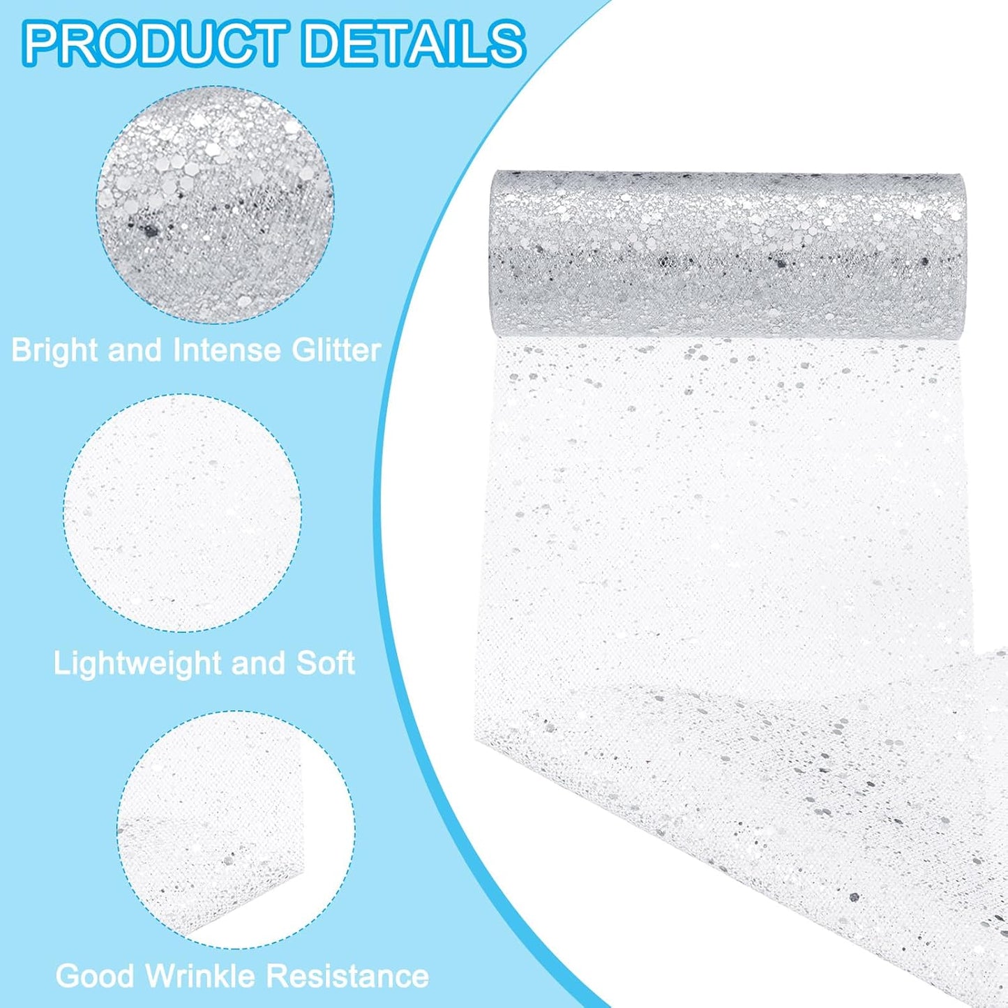 PATIKIL Tulle Fabric Rolls, 6 Inch by 10 Yards Fabric Spool Tulle Sparkling Ribbon Netting Sequin for DIY Tutu Skirts Crafts Wedding Party Decorations, White