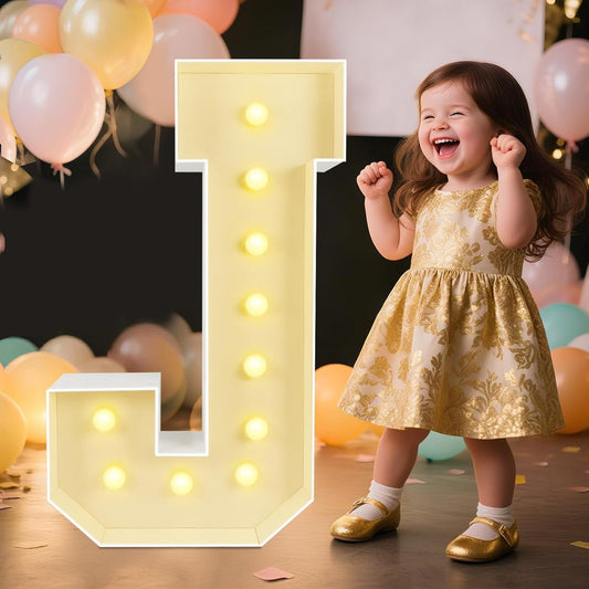 Marquee Light Up Letters: 3FT Large Decorative Signs for Party Decorations Baby Shower Birthday Wedding Engagement Anniversary, 3 Feet Tall Pre-Cut DIY Foamboard Letter J - Easy to Assemble