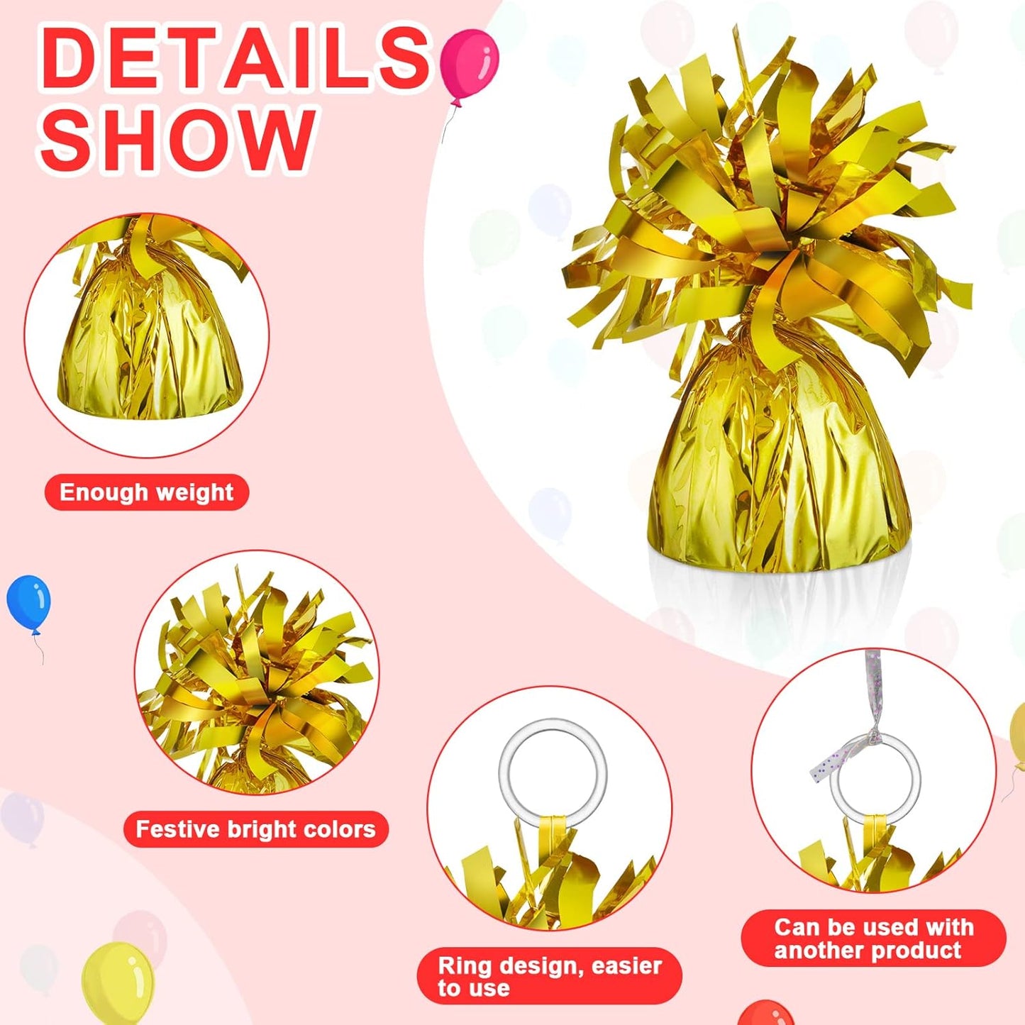 24 Pcs Balloon Weights Metallic Anchor Balloon Holder for Helium Balloons Heavy Table Weights and 1 Roll Iridescent Crimped Ribbon for Birthday Wedding Halloween Christmas Party(Stylish Colors)