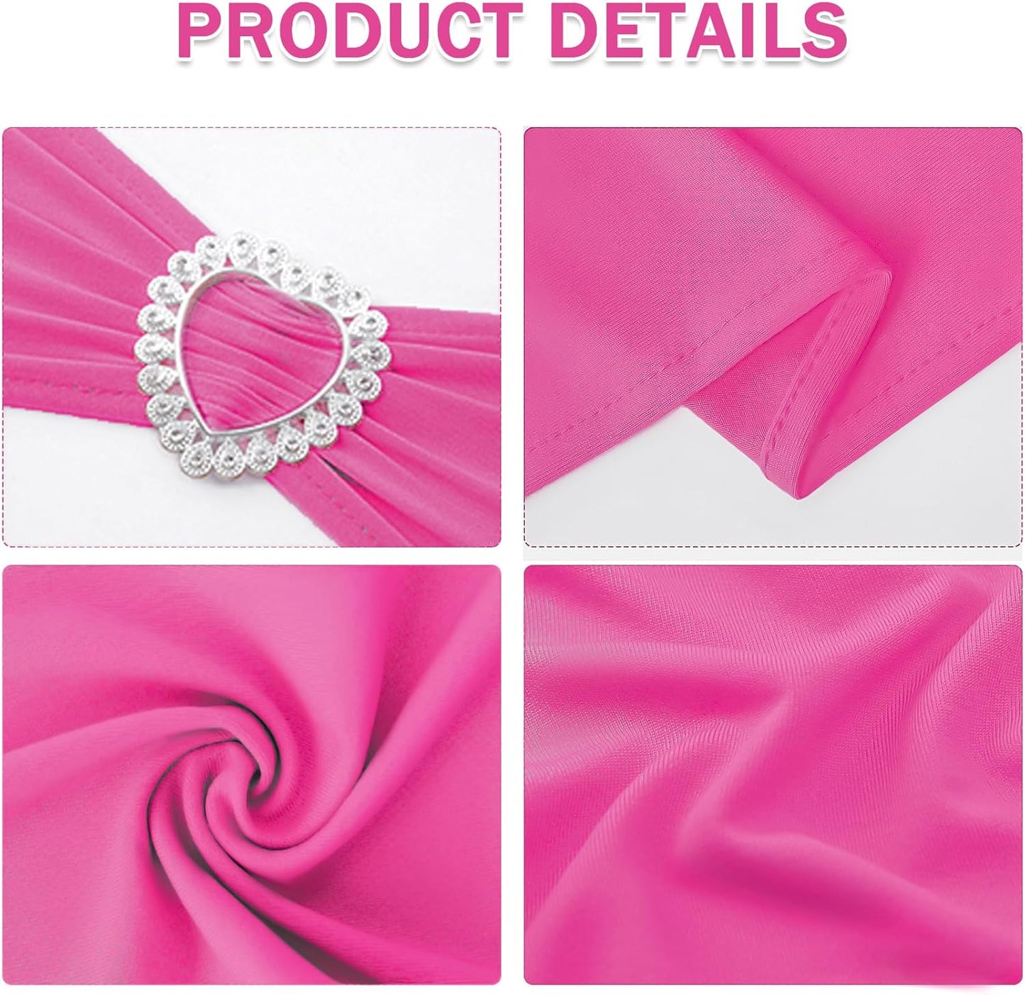 Howhic Pack of 120 Spandex Chair Sashes Bows Stretch Chair Cover Band with Buckle Slider Universal Elastic Chair Ties for Wedding Banquet Party Event Decoration (Fuchsia)