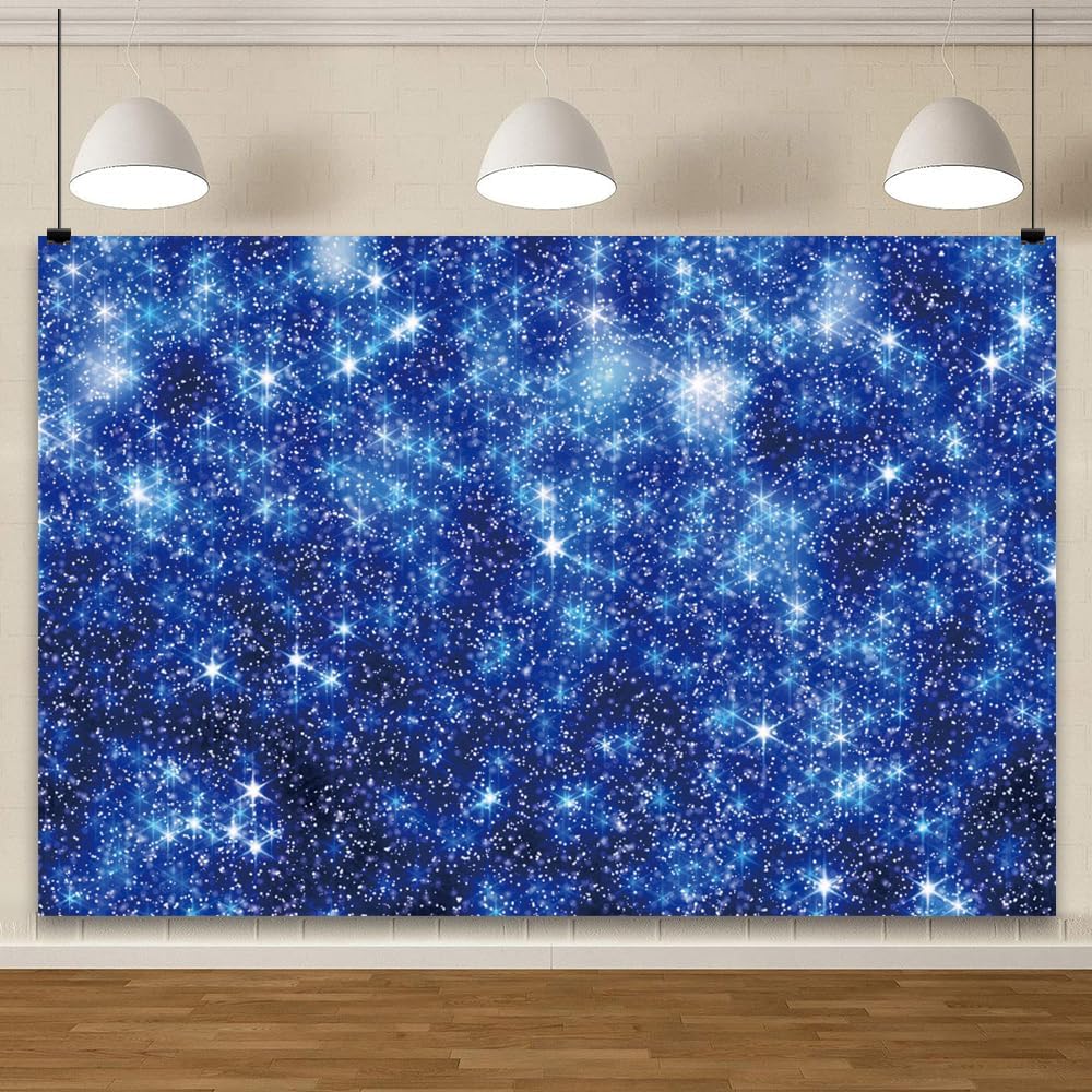 YongFoto Blue Glitter Backdrop 8x6.5ft Silver Light Spots Navy Blue Sequin Bokeh Photography Background Birthday Bridal Shower Wedding Photography Background Party Banner Decor Portraits Photoshoot
