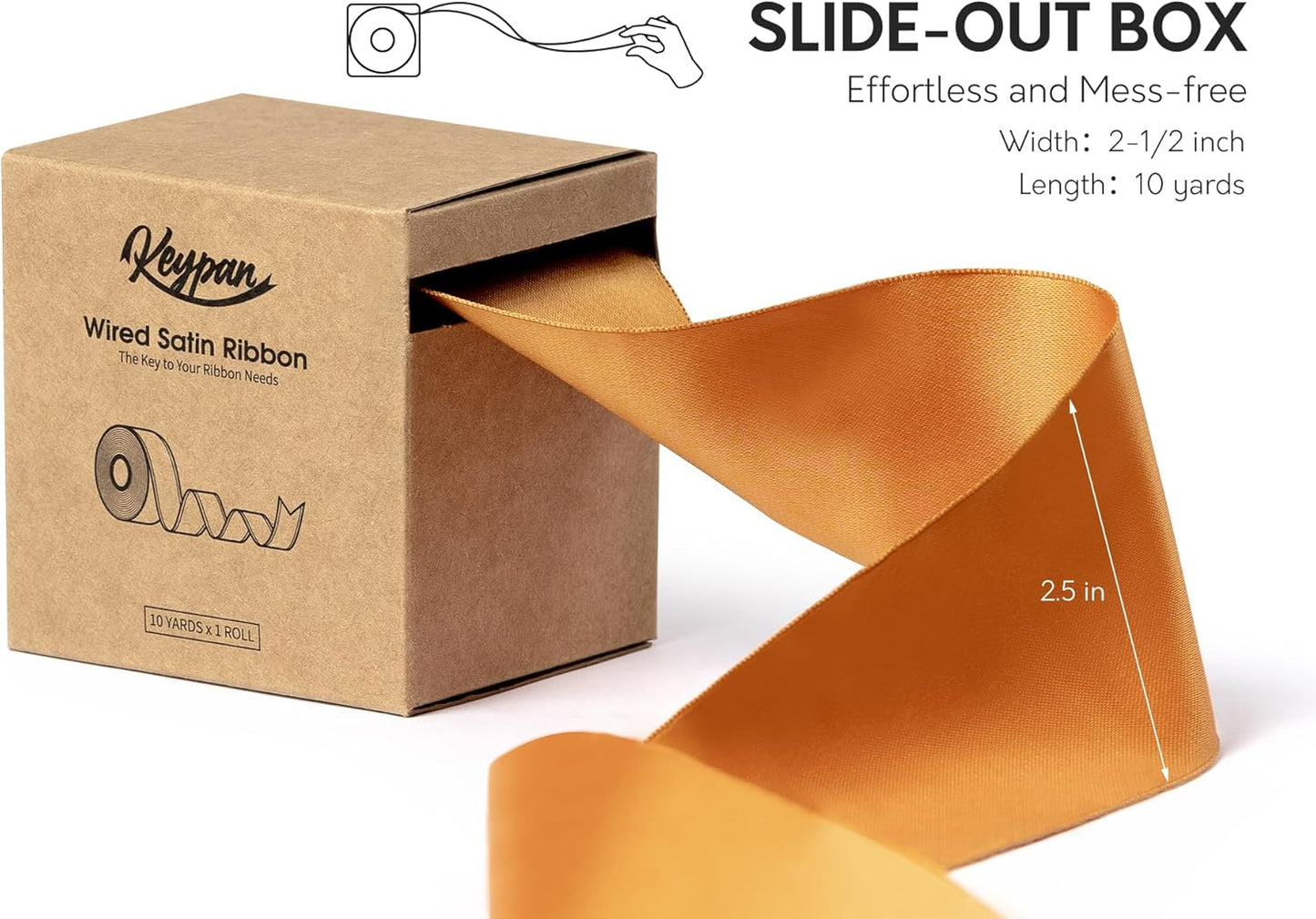 Orange Satin Ribbon Double-Faced Wired Ribbons for Gift Wrapping Flower Bouquet Bows Wedding Invitation Christmas Decor Crafts 2-1/2 Inch 10 Yards