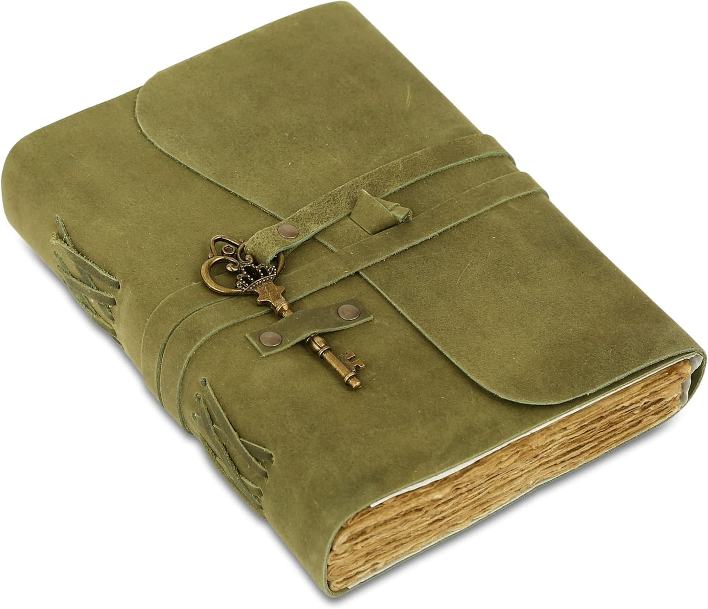 Leather Journal with Lined and Unlined Deckle Edge Paper 8x6 inch and Vintage Key | Handmade Writing Notebook Diary | Bound Daily Notepad for Men & Women Medium, Sketch/Writing pad for Artists