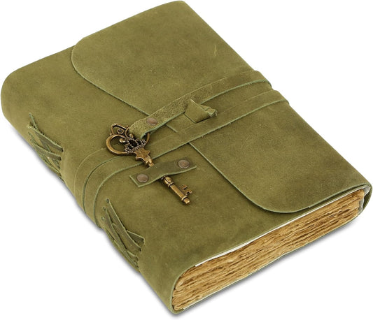 Leather Journal with Lined and Unlined Deckle Edge Paper 8x6 inch and Vintage Key | Handmade Writing Notebook Diary | Bound Daily Notepad for Men & Women Medium, Sketch/Writing pad for Artists