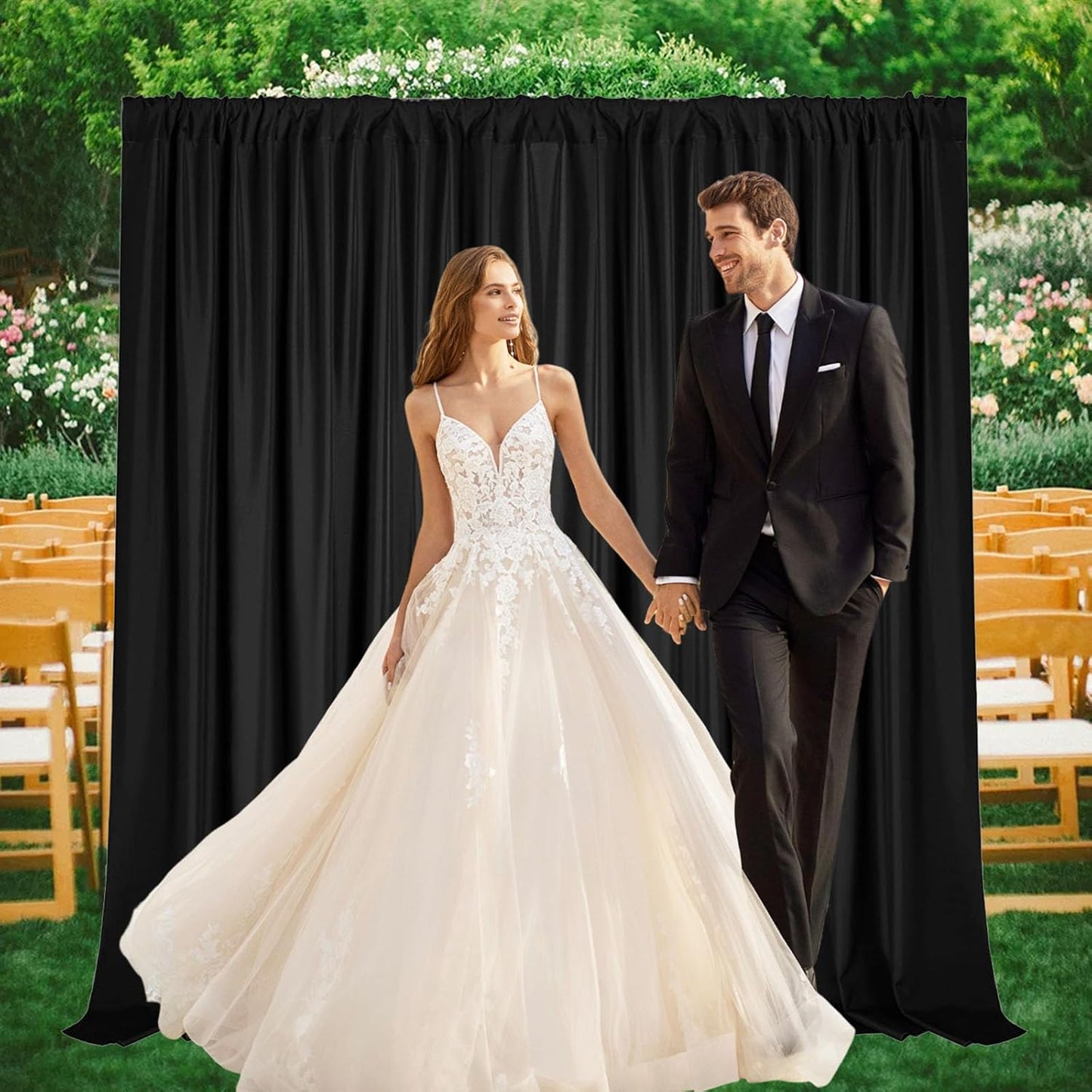 2 Panels Black Backdrop Curtain, 10 x 7 Feet Background Curtains for Parties, Weddings, Baby Showers, Bachelorette Halloween, Christmas Birthday Party Photoshoot Backdrop Curtains Decorations