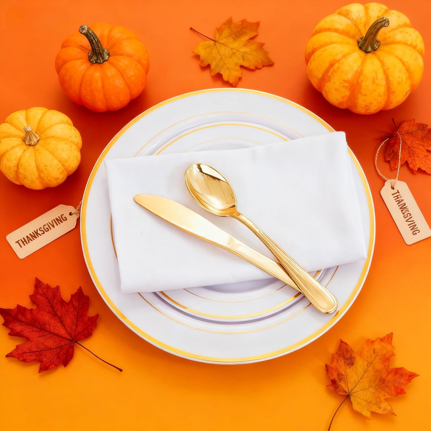 WDF 120 Pieces Gold Plastic Silverware - Disposable Flatware Set - Heavy Duty Thanksgiving Plastic Cutlery - Silverware Includes 40 Forks, 40 Spoons, 40 Knives