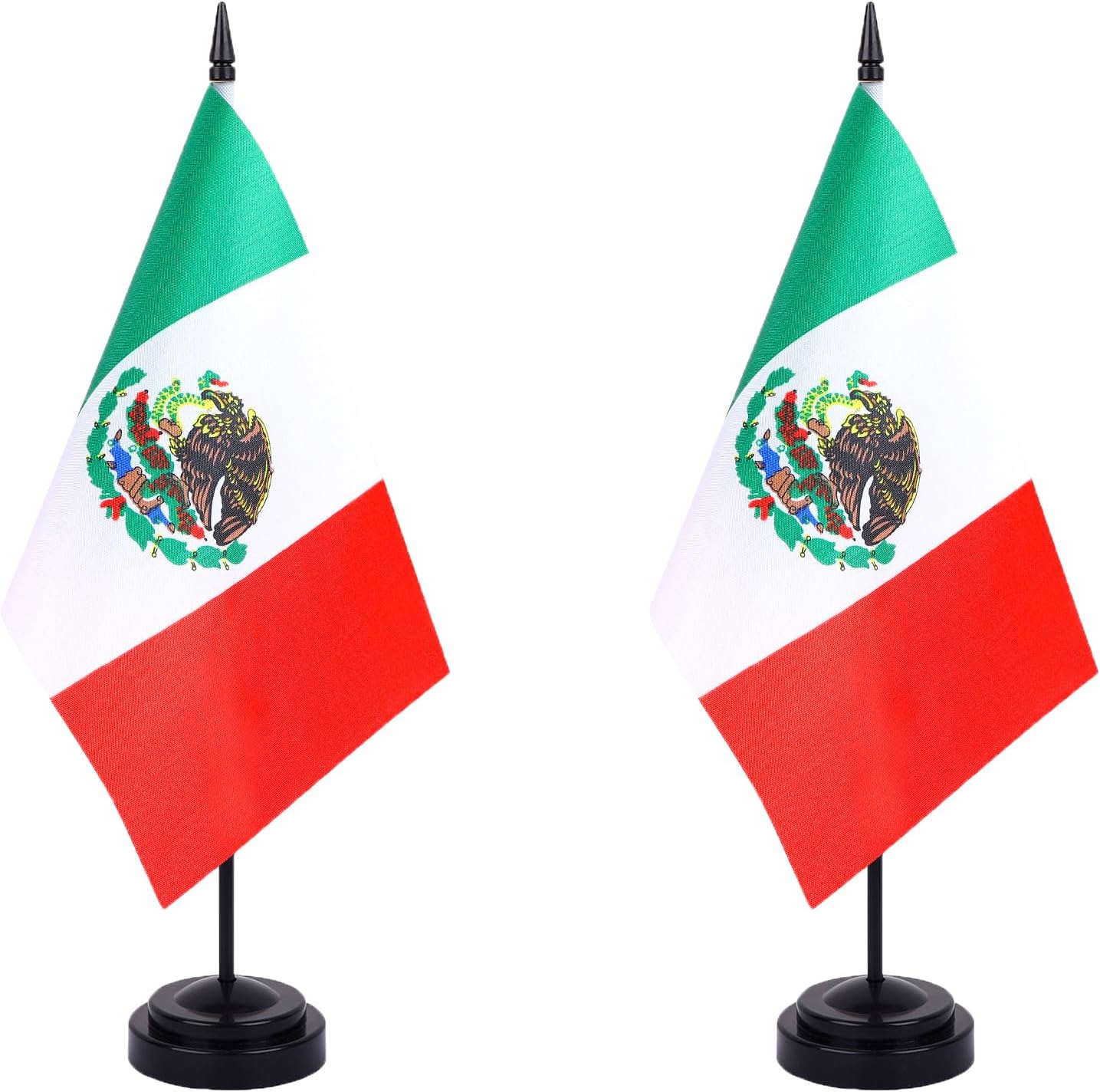 WXTWK 2 Pack Mexico Flag Mexico Deluxe Desk Flag Set - Mini Small Mexican Table Office Flags with Black 12" Solid Pole Stand Base Classroom Meeting Desktop Decorations