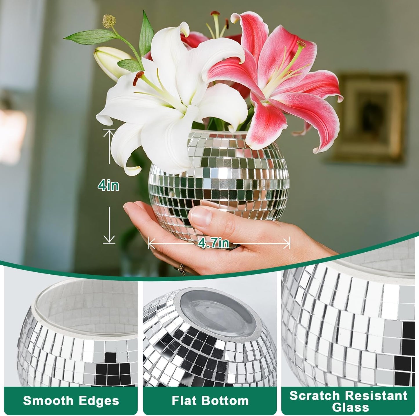 Luditek 6 Pcs Disco Ball Vases, Table Centerpieces for Wedding Birthday Christmas Party, Disco Ball Decor for Home Mirror Glass Vase Silver Ornaments Unique Gifts for Flower Plant Lover