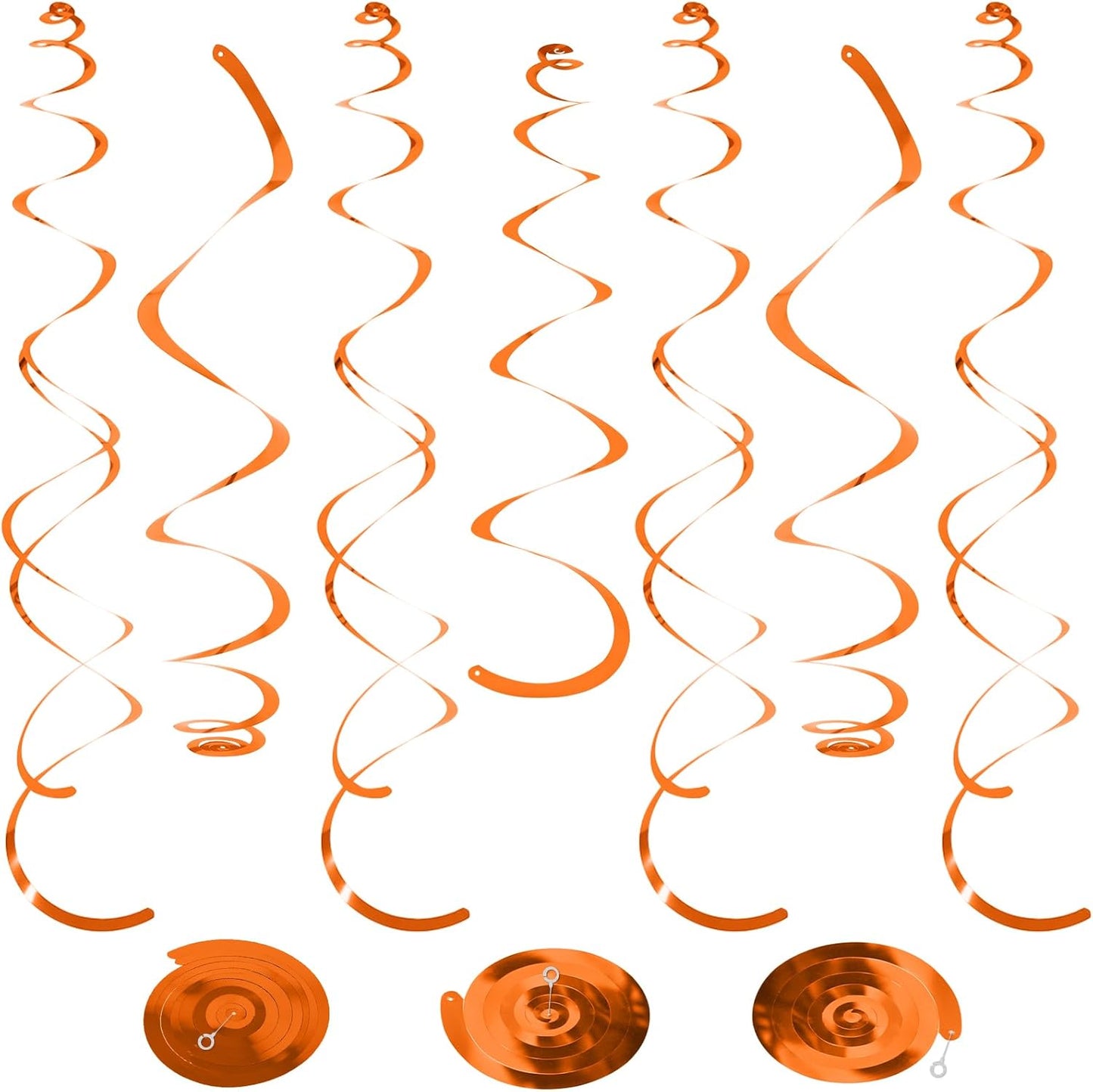 24 PCS Orange Hanging Swirl, Sparkle Ceiling Decorations, Plastic Streamer Party Decorations with Double-Swirls and Single-Swirls for Birthday Decorations, Graduation, Halloween, Baby Shower