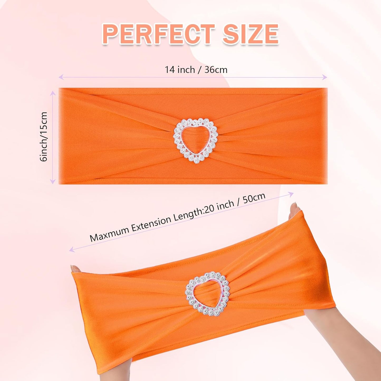 Howhic Pack of 30 Spandex Chair Sashes Bows Stretch Chair Cover Band with Buckle Slider Universal Elastic Chair Ties for Wedding Banquet Party Event Decoration (Orange)