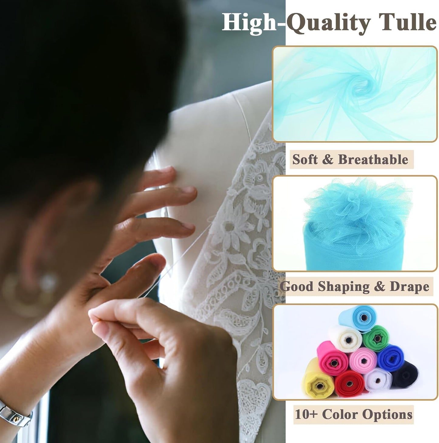 Soft Blue Tulle Fabric Rolls 54 Inch x 40 Yards Large Mesh Tull Bolt for Wedding, Garden Netting, Tutu Skirt, Party Decoration and Craft Supplies