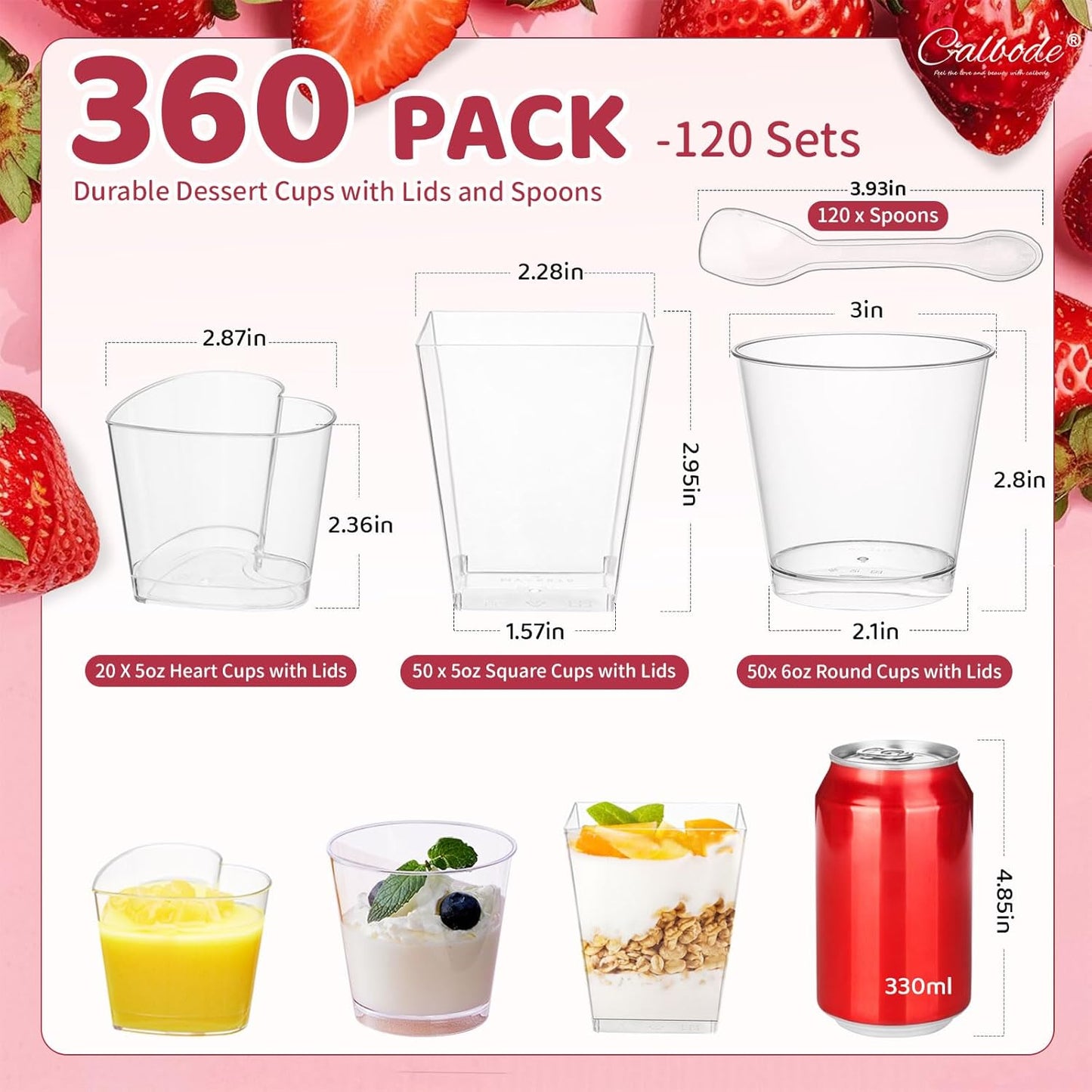 360 Pack 5oz 6oz Dessert Cups with Lids and Spoons, 3 Styles Clear Plastic Appetizer Cups for Halloween Party Disposable Mini Parfait Cups for Serving Fruit Trifle Mousse Ice Cream and Pudding