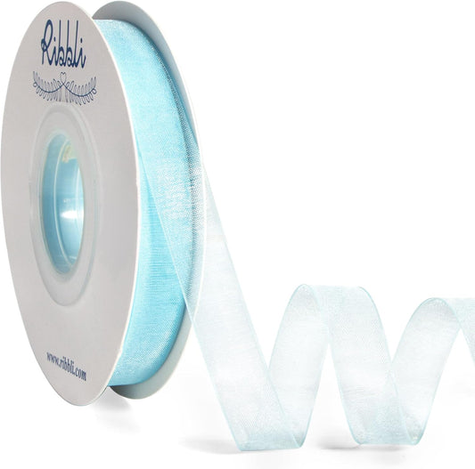 Ribbli Light Blue Organza Ribbon,1/2 Inches x Continuous 50 Yard,Light Blue Sheer Ribbon for Gift Wrapping,Cookie Wrapping,Wedding Decoration,All Crafting and Sewing