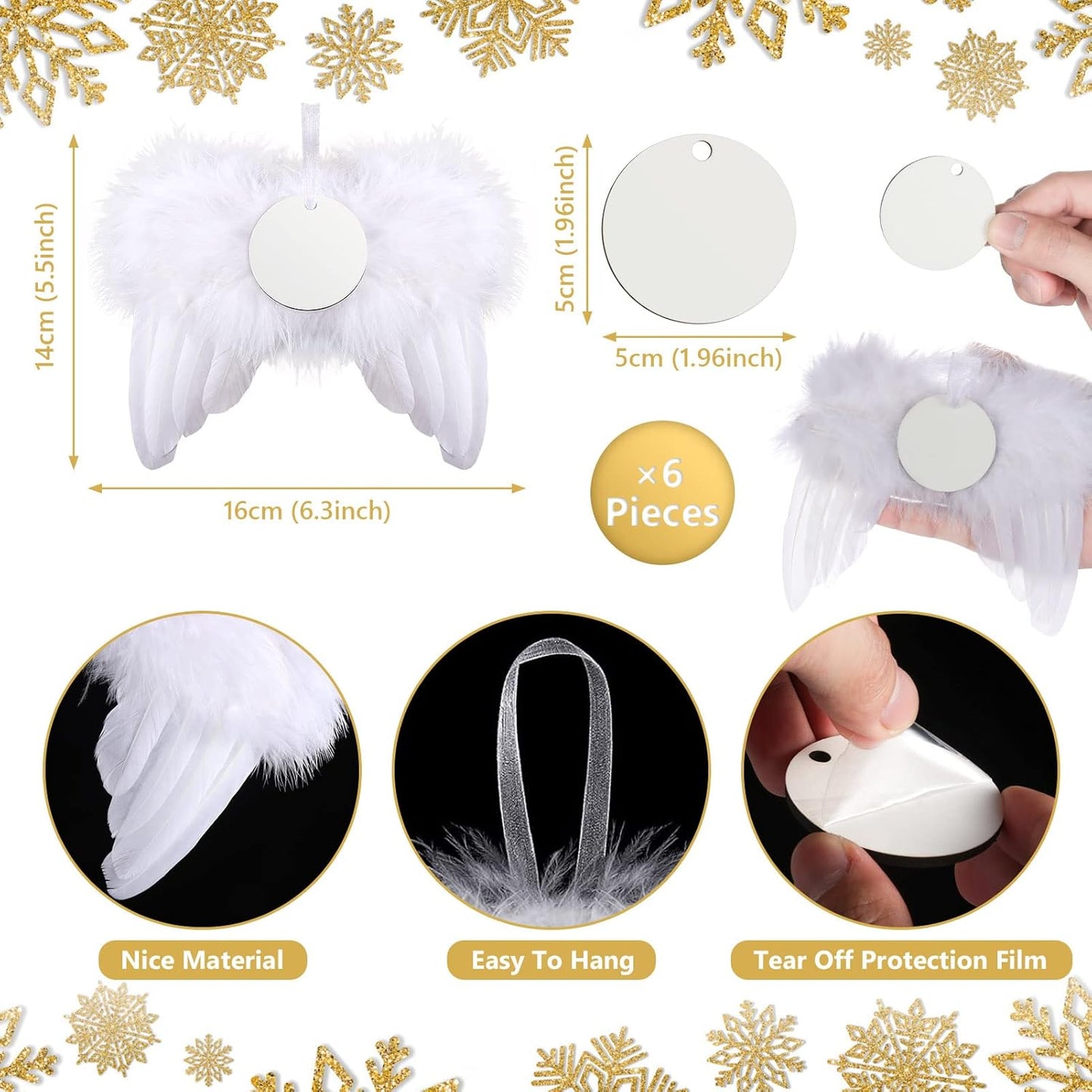 Personalized Photo Christmas Ornaments - Custom Christmas White Angel Wings Ornament Hanging, Feather Hanging Decor with Photo Text for Christmas Tree Xmas Gifts