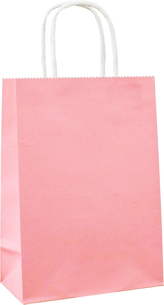 25 PCS Small Gift Bags Blush Pink Kraft Paper Bag with Handles for Party Favors (8.2 x 6 x 3.1 In)
