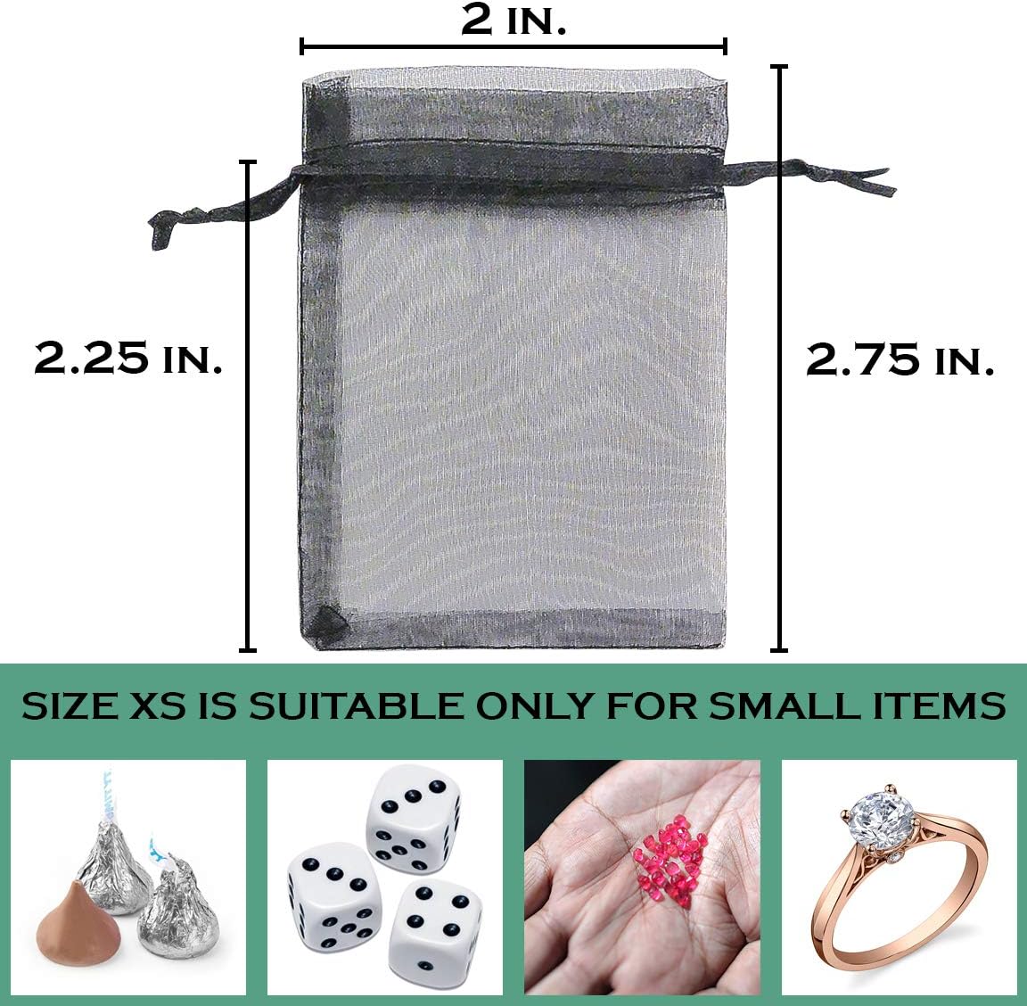 TheDisplayGuys 48-Pack 2" x 2-3/4" Black Sheer Organza Gift Bags with Drawstring, Goodie Bags for Jewelry, Candy Bags, Treat Bags, Wedding Favors Small Mesh Bags